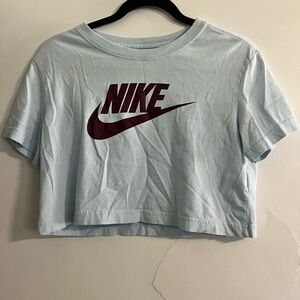 Nike Cropped Sky Blue Tee with brown logo size XS